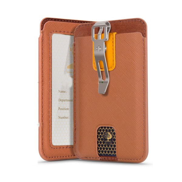 Korthållare Badge hållare Bärbar plånbok med metallklämma Mode arbetskort lanyard buss passerkort Brown vertical section
