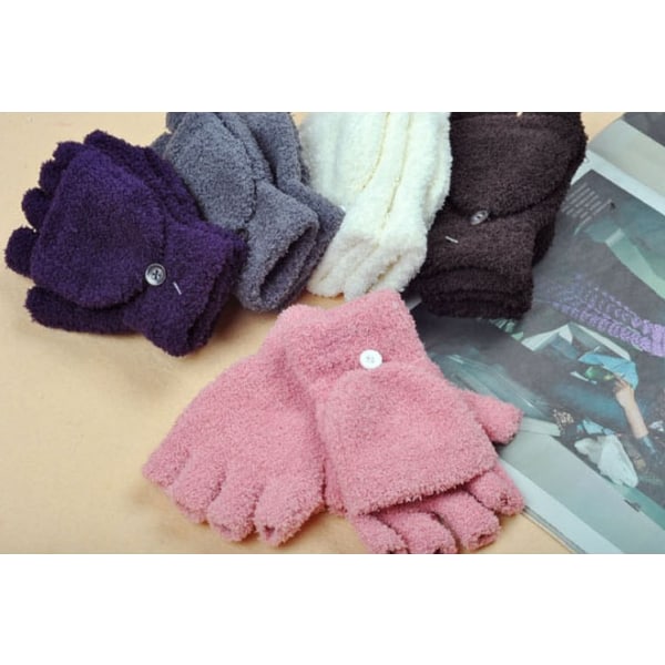 Unik tumme och fyrkantig handske i ett mjukt material fleece 2 i 1 Purple