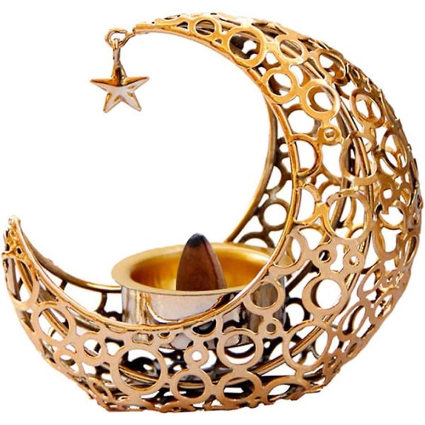 Måndekoration Månkandelaber, Ramadankandelaber, Eid Mubarak Kandelaber Islamisk muslimsk festdekor värmeljuskandelaber gold