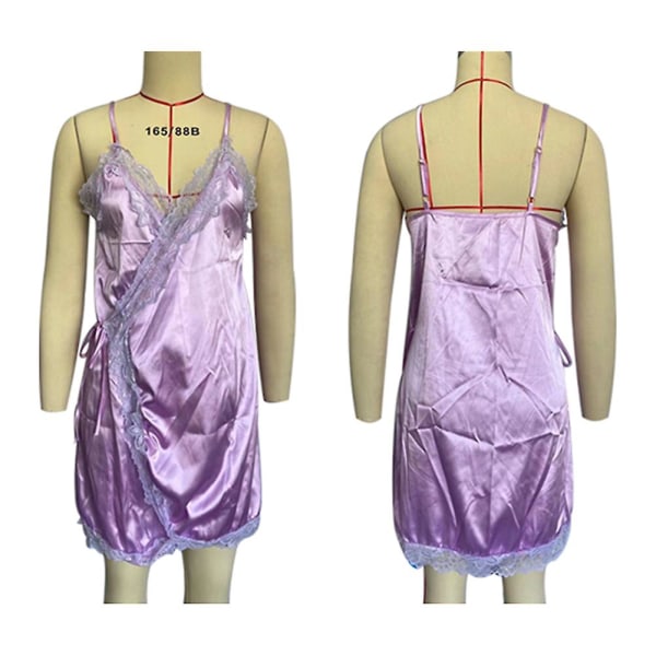 Sexig Pyjamas Spets Satin Silke Underkläder Nattlinne Dam Silver XXL