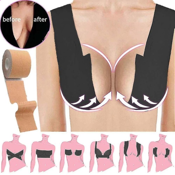 Brösttejp Cover Bröstdyna Booby Lift Push Up axelbandslös osynlig klistermärke 6cmX5M
