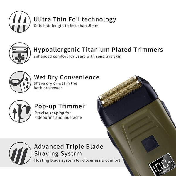 USB Electric Razor Uppladdningsbar Skäggrakapparat för hår green