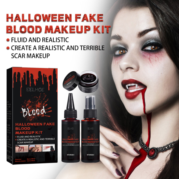 Realistiskt konstgjort blodset Halloween Makeup Set 3-i - 1 kit för specialeffektsminkning Halloween Cosplay