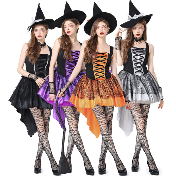 uhnmki Dirndl Klänningar Kvinnor Halloween Mesh Sling Häxadräkt Multi Party Samling Sexiga Halloween kostymer Silver XS