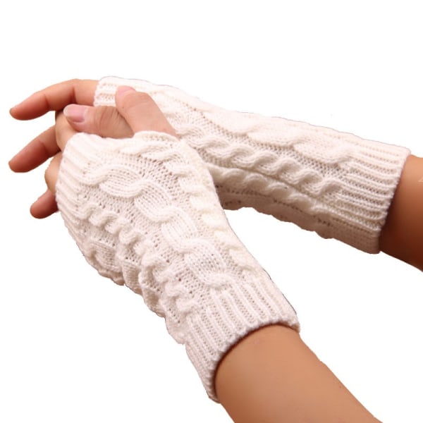 Halvfinger twist stickade handskar vintervarma kreativa handskar White