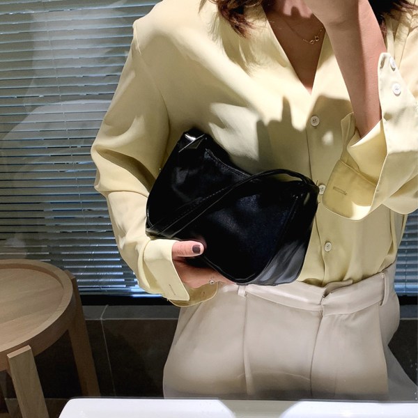 Handväska Retro baguetteväska en axel handväska syntetiskt läder black