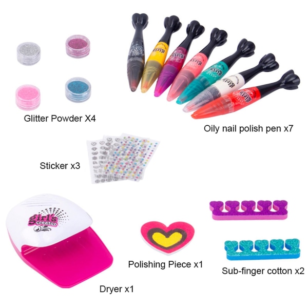 Girls Nails Toy Kit Nagelpennor Salon Diy Manikyr Set
