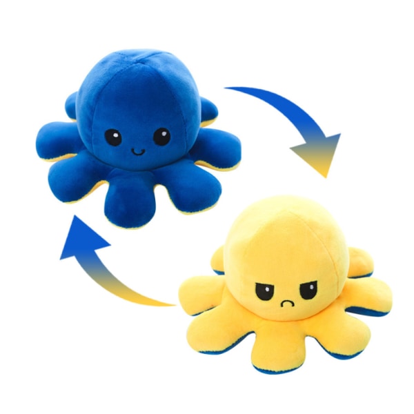 Flip bläckfisk bläckfisk leksak docka flip bläckfisk plysch leksak dubbelsidig flip docka flip bläckfisk leksak Blue yellow
