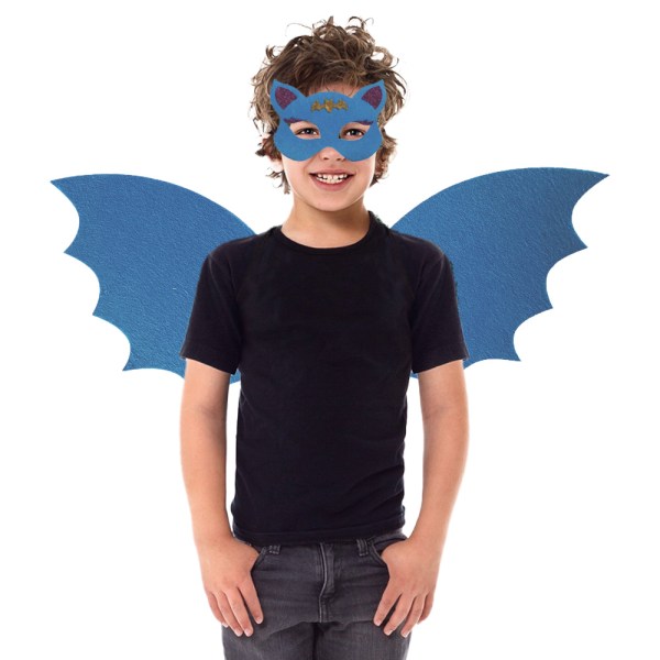 Batwing Cat Mask Barns festkläder Set Demon Rekvisita Blue