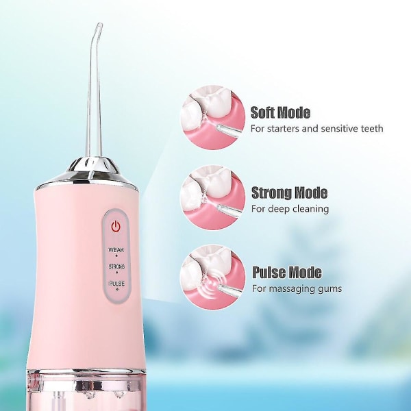 Bärbar munspolare USB uppladdningsbar vattentråd Dental Water Jet 220ml vattentank Tandrengöring Pink