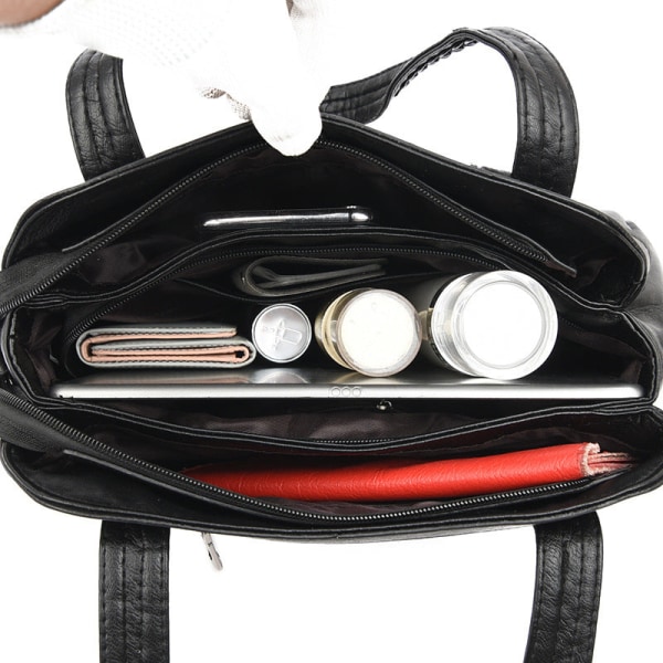 Handväska för kvinnor, axelremsväska, bärbar datorväska i mjukt läder med stor kapacitet Black