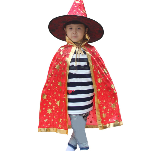Halloween Cape Hat Set Halloween Party Scen Show Performance Kostym Reflekterande print spetsig hatt Red