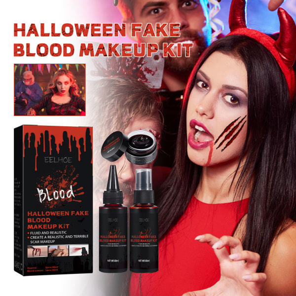 Realistiskt konstgjort blodset Halloween Makeup Set 3-i - 1 kit för specialeffektsminkning Halloween Cosplay