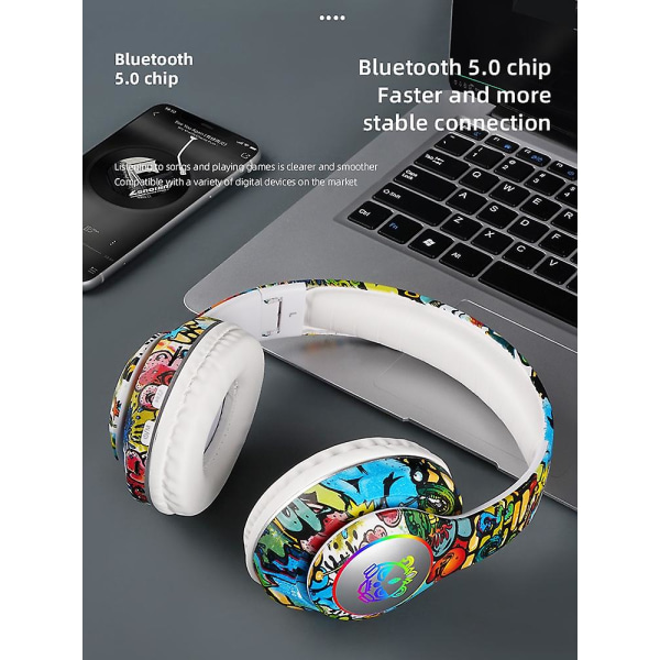 Bluetooth headset hopfällbara trådlösa stereohörlurar med mikrofon Black