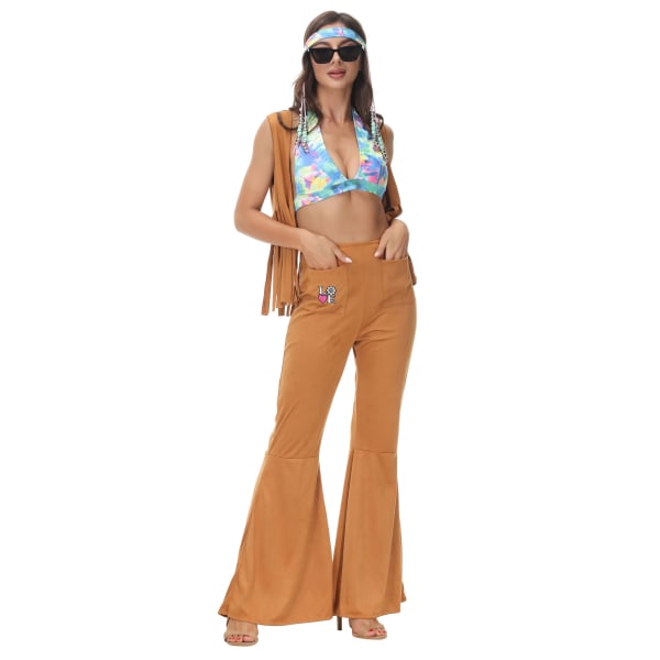 Vintage Rock Disco Kvinnlig Sångerska Kostymer Kvinnor Halloween 70-tal 80-tal Hippie Cosplay Kostym orange XL