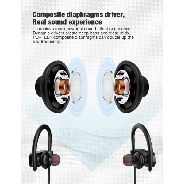 Trådlösa hörlurar IPX7 vattentäta sporthörlurar Bluetooth hörlurar red