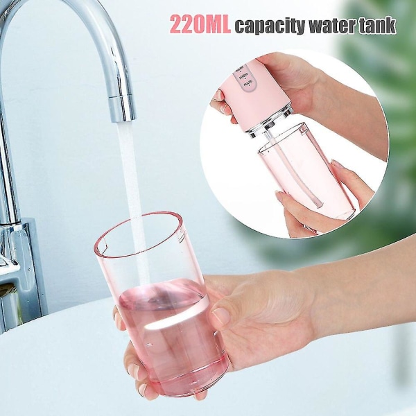 Bärbar munspolare USB uppladdningsbar vattentråd Dental Water Jet 220ml vattentank Tandrengöring Pink