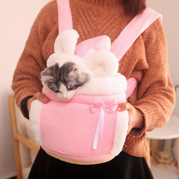 Pet Warm Carrier Bag Small Cat Hundar Ryggsäck Winter Warm Caring Plysch Husdjur Bur Pink L