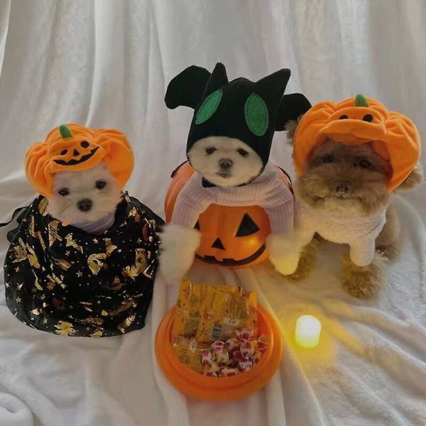 Halloween Dekorativ Pet Pumpkin Hat Huvudbonader Justerbar Varm Pet Hat S