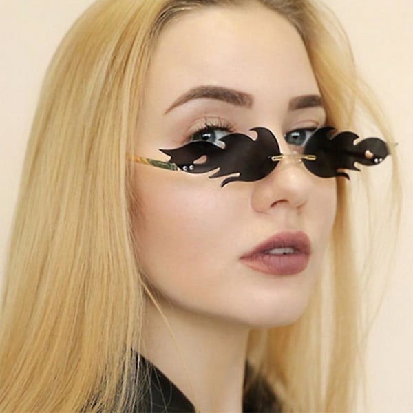 Flame Solglasögon Kvinnor Båglösa Glasögon Mode Metallskärmar Black