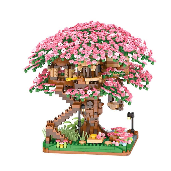 Mini sakura trädkoja block japansk gatuvy körsbärsblommor modellbyggnad moc hus träd tegelstenar leksaker
