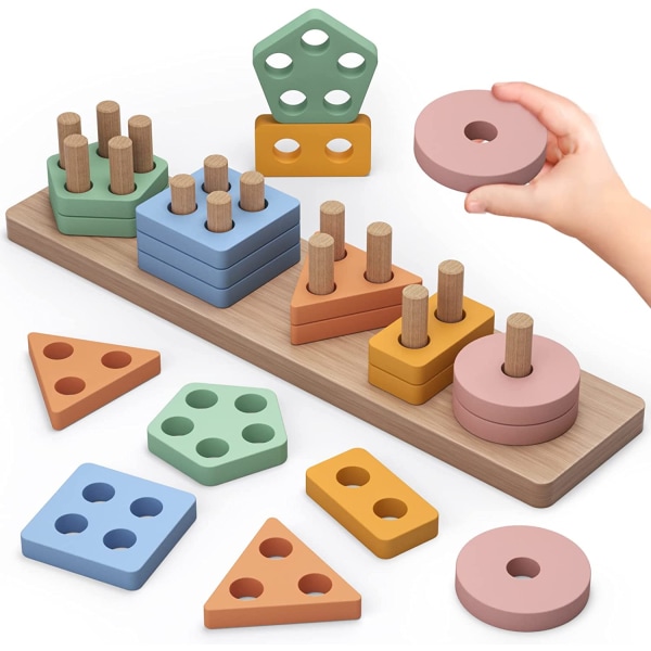 Montessori-leksak sorterings- och staplingsleksak i trä, pedagogisk leksak macaron