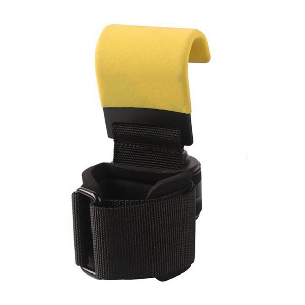 Handledslyftkrok - Lyftkrok i stål med halkfritt grepp - Lyftremmar, Styrketräning, Fitness yellow