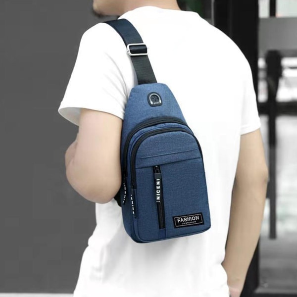 Messenger-väska för män, axelväska med USB laddningsport black