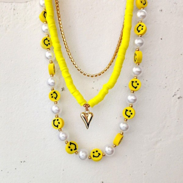 Smiley Face Pearl Necklace Women Beaded Multi Layer Necklace