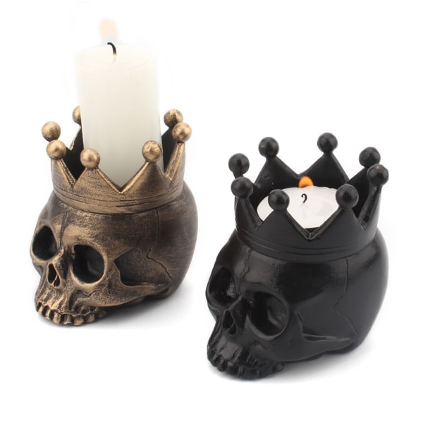 3D Crown Skull Ljushållare Harts Skull Ljusstake Halloween Dekoration Skelett Ljus Fot Halloween Dekoration Bronze