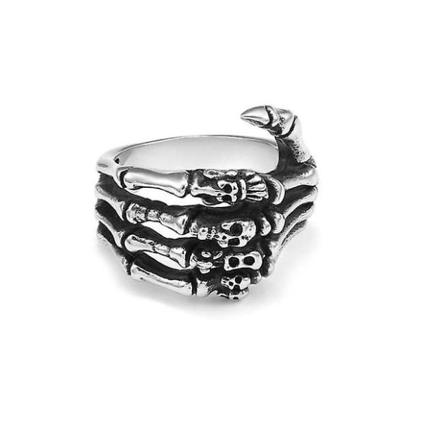 Hand Bone Ring Herr Ring i rostfritt stål med Silver Tone Black Skull US14