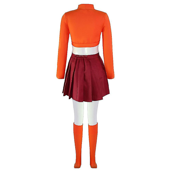 Anime Velma Cosplay -asu Elokuvan hahmon oranssi univormu Halloween -asu naisille Tytöt Cosplay -asu Peruukki -pitkä versio long version 3XL