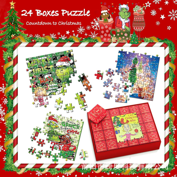 Gos- Grinchen Greenhair Kalender Julpussel Advent Adventskalender 24 Lådor A