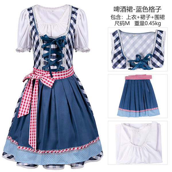 Gos- Oktoberfest begivenhed kostumer München øl kjoler jacquard blonde show out festkjoler Blue checkered S