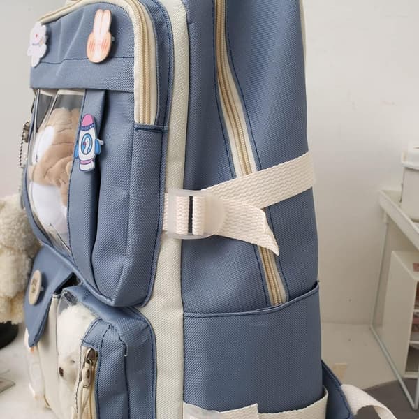 Canvas Skoletaske Combo Set, Kawaii Pige Student Skoletaske Blå blue