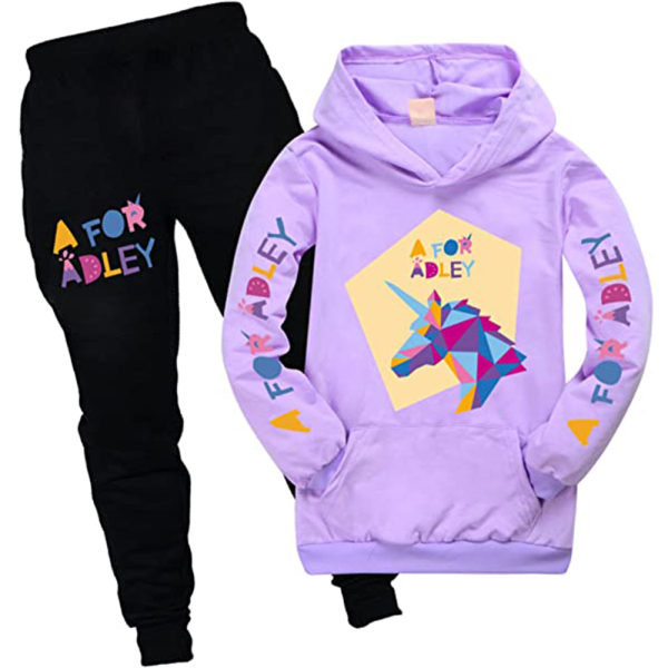 Boys Girls A for Adley Hoodies Träningsoveraller Toppar+Joggerbyxor Set purple purple 140cm