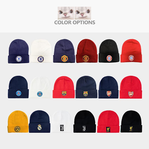 Gos- Football club Real Madrid, Manchester United, Liverpool, Arsenal, Barcelona, warm hat Juventus - White