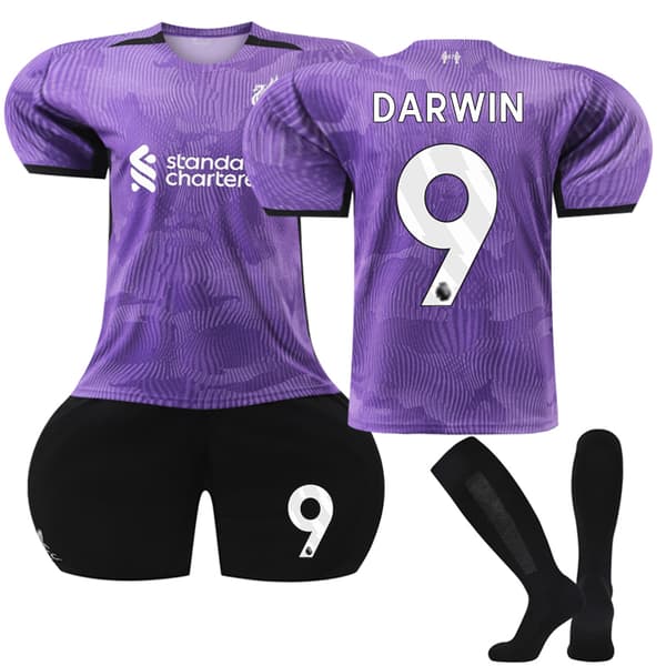 2023-2024 Liverpool Udebanefodboldtrøje til børn, sæt nr. 9 Darwin Núñez G 24