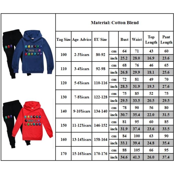 Kids Game Among Us Sweater Hoodie Byxor Träningsoverall Set trendigt V bule bule 170cm