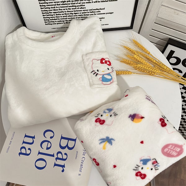 Mub- Flanel Pyjamas Kvindelig Sød Efterår Vinter Loungewear White KT Kat White KT cat M