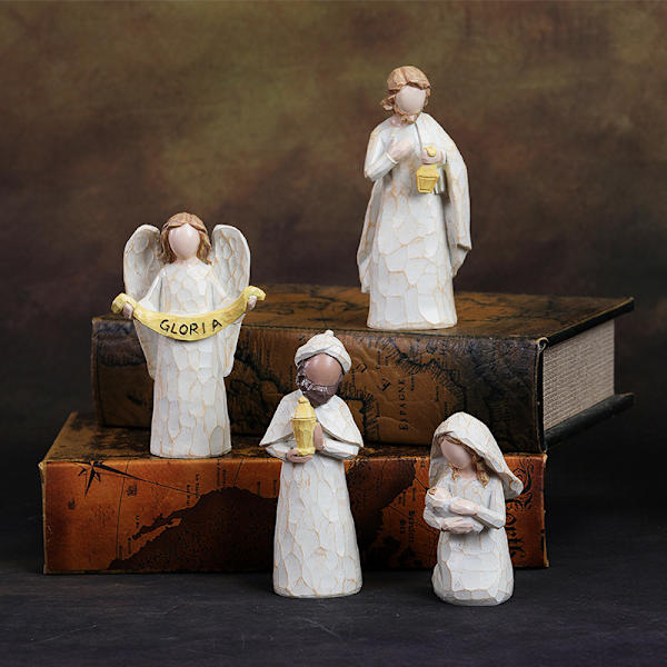 Gos- Imiterat träsnitt jesus Födelsekrubba kombination, scenornament, julklappsdekorationer inomhus
