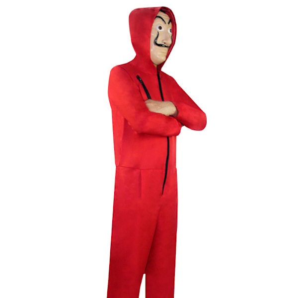 Gos- Money House Dali Röd Jumpsuit + Mask Clown Kostym Cosplay M