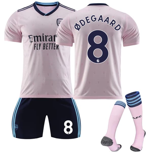 -23 Arsenal Udebane Børnefodbolddragt med sokker nr. 8 Ødegaard V Y 22