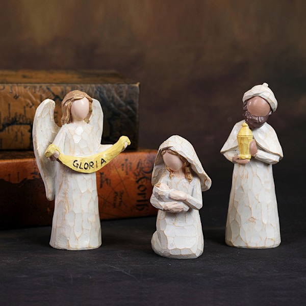 Gos- Imiterat träsnitt jesus Födelsekrubba kombination, scenornament, julklappsdekorationer inomhus