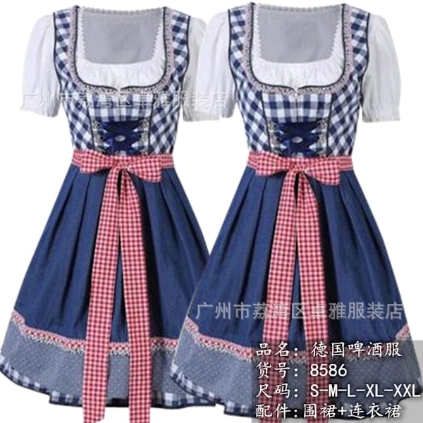 Dirndl-kjole tysk Oktoberfest bayersk øl Wench kostyme Maid Festival Party Z X .q Navy Navy L