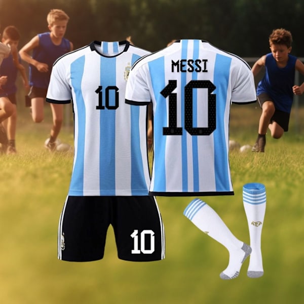 3-osainen Argentiinan jalkapallopaita Set Jalkapallovaatteet nro 10 Messi 22