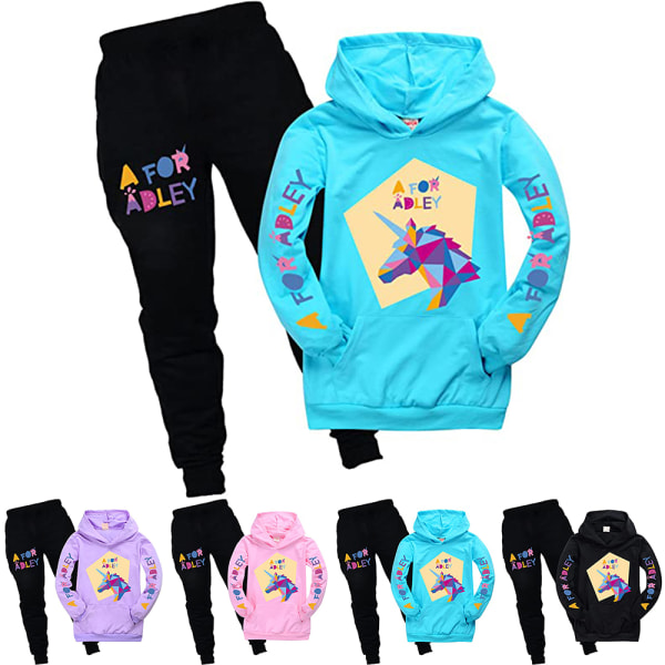 Boys Girls A for Adley Hoodies Träningsoveraller Toppar+Joggerbyxor Set Light blue Light blue 160cm