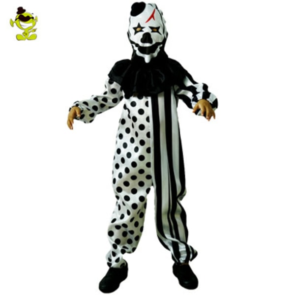 Gos- Halloween Barn Djævel Clown Kostumer Sort & Hvid Joker Party Scene Kostumer M（7-9） 122-134cm