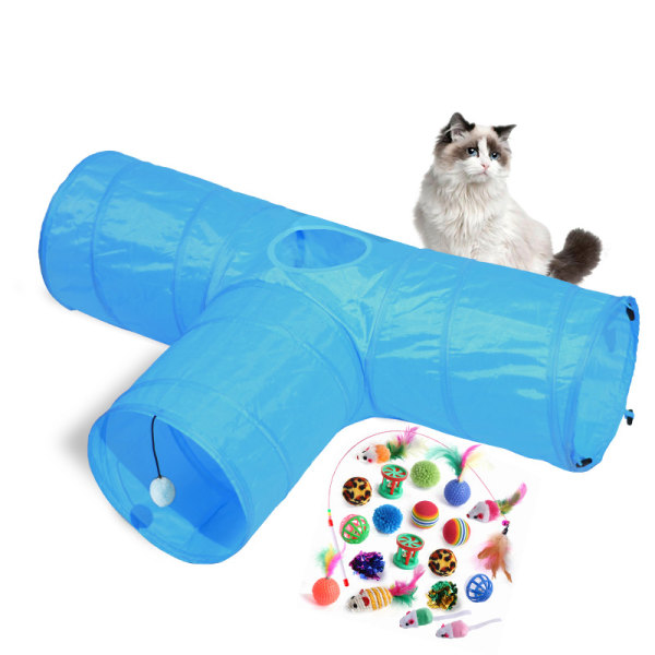 Mub- Pet cat tunnel rolig katt leksak katt hål bo t typ vikbar tee crawl passage katt landningsb G Blue cat tunnel playset