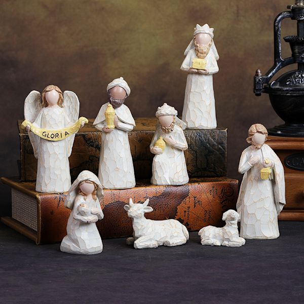 Gos- Imiterat träsnitt jesus Födelsekrubba kombination, scenornament, julklappsdekorationer inomhus